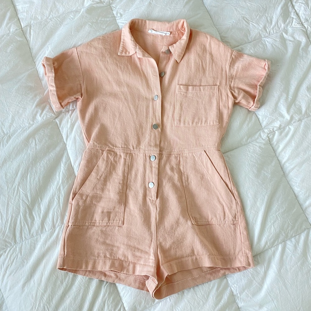 Nordstrom Pink Button Up Short Sleeve Romper S